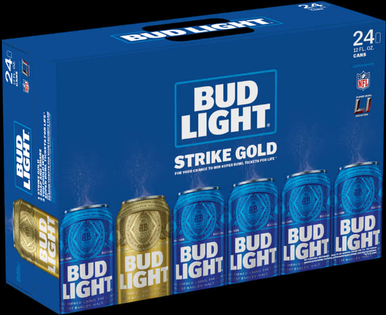 Bud Light Strike Gold24 Pack Promotion PNG image with a transparent background, free high-resolution download