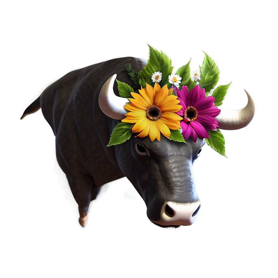 Bull Head With Flowers Png Kei29