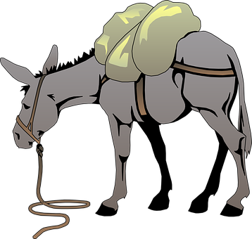 Burdened Donkey Illustration PNG with transparent background