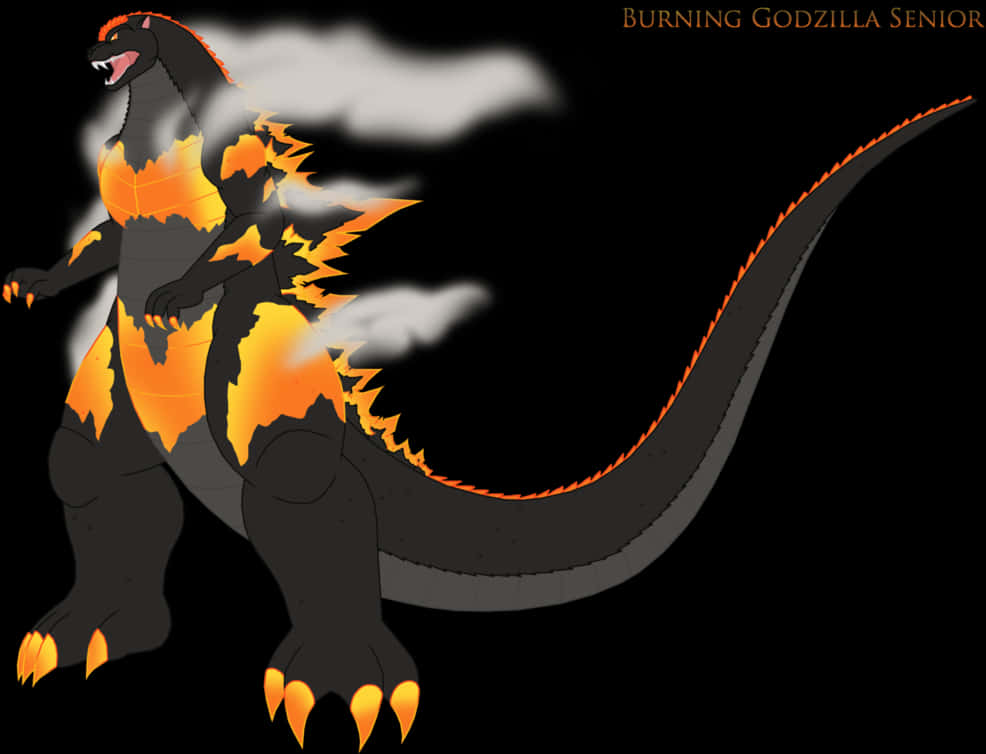 Burning Godzilla Illustration PNG with transparent background
