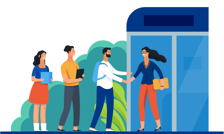 Business Team Meeting Outside Office Building.png PNG with transparent background