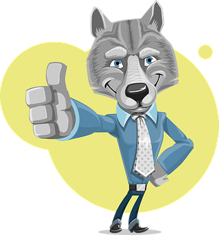 Business Wolf Thumbs Up Cartoon PNG with transparent background