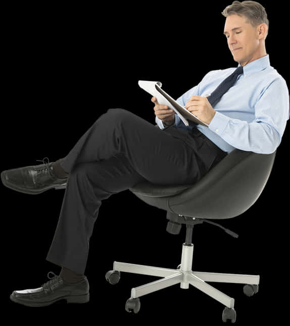 Businessman Relaxingin Office Chairwith Tablet