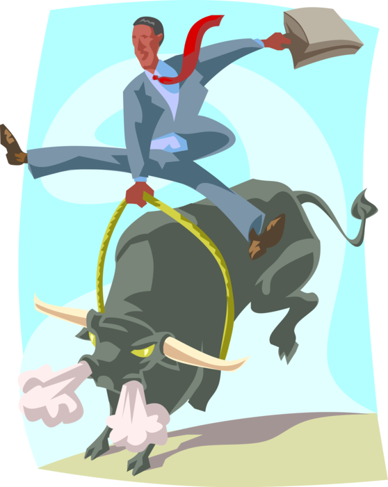 Businessman Riding Bull Illustration