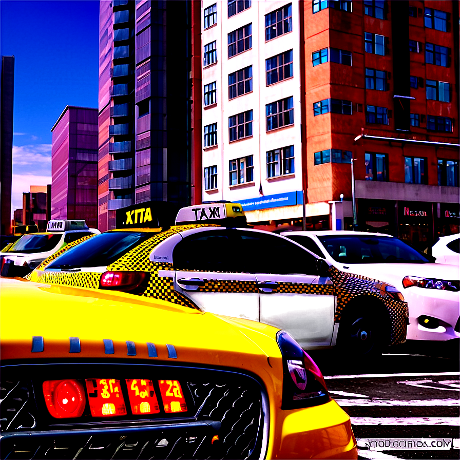 Busy City Taxi Scene Png Wqq96