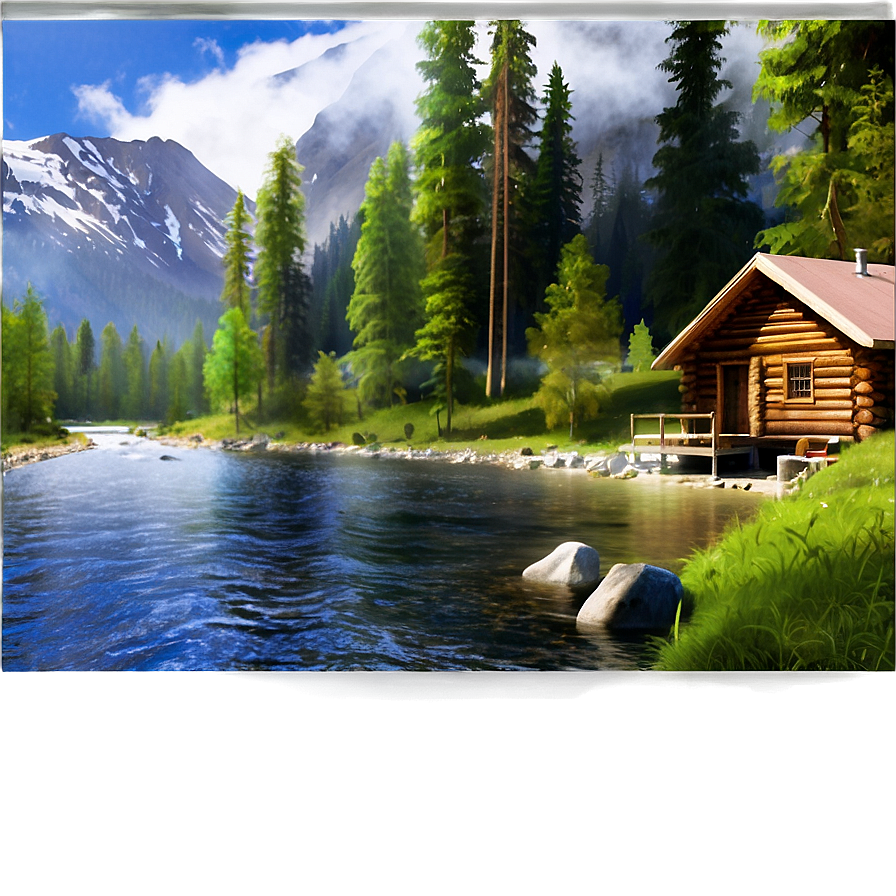 Cabin by the River PNG xru PNG image with a transparent background, free high-resolution download