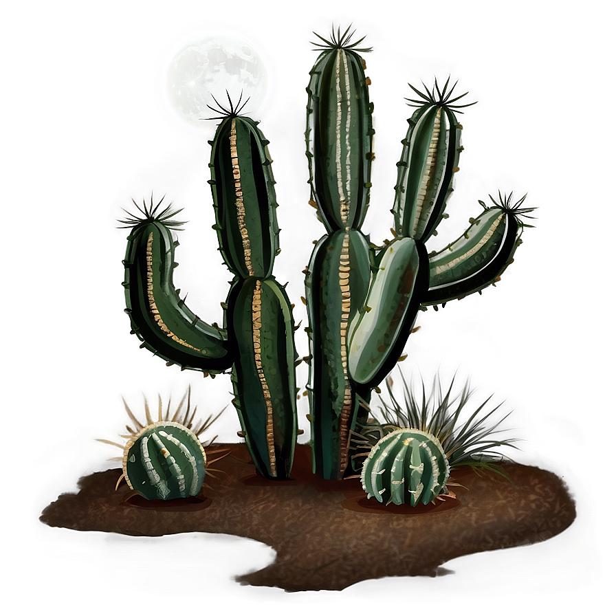 Cactus Under Moonlight Png Ptr