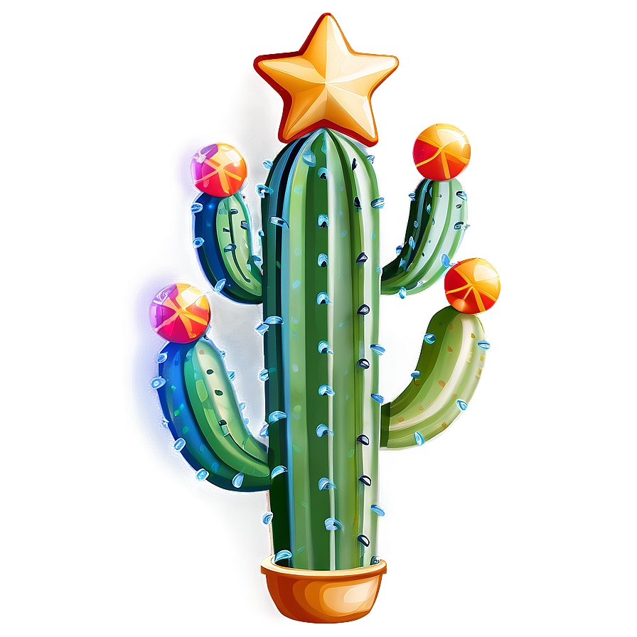 Cactus With Christmas Lights Png Aeb