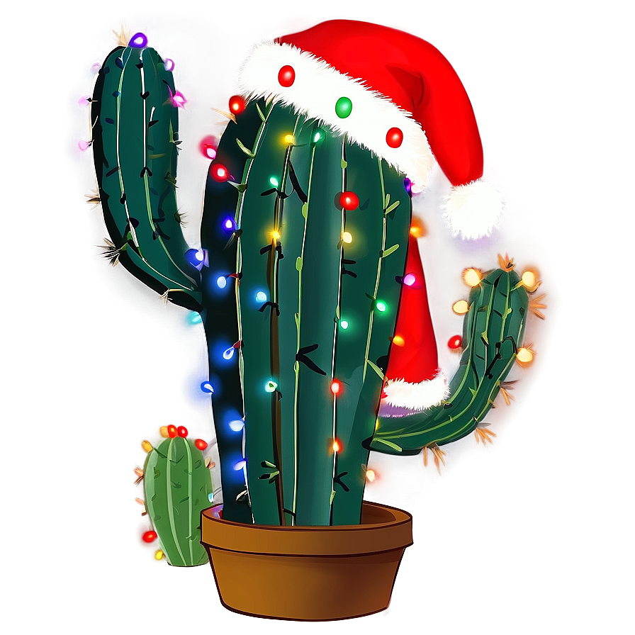 Cactus With Christmas Lights Png Bhb54