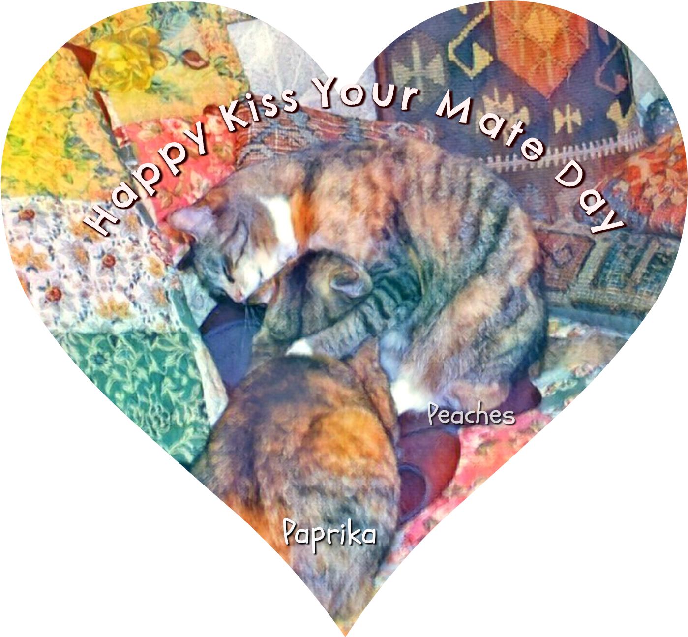 Calico Cats Kissing Heart Shaped Graphic