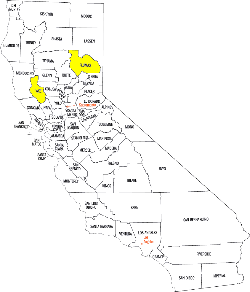 California Counties Highlighted Map