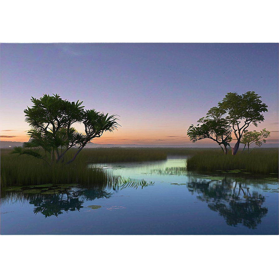 Calm Marshland At Twilight Landscape Png 06232024