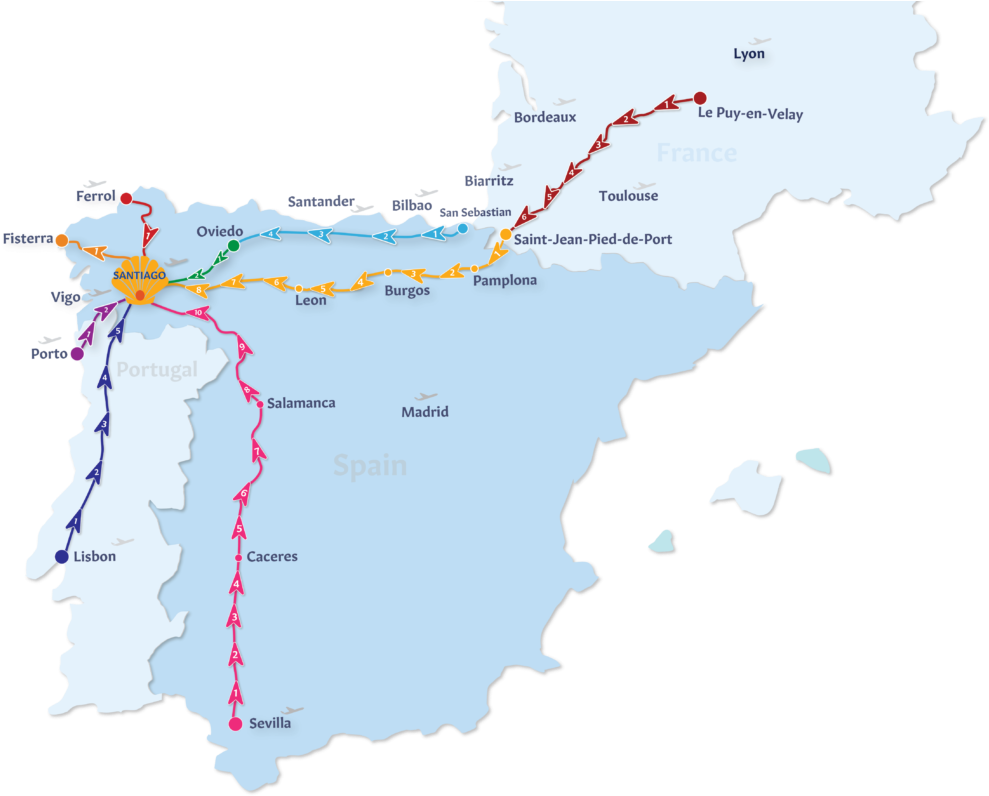 Camino De Santiago Routes - Route El Camino De Santiago Map, HD Png Download PNG image with a transparent background, free high-resolution download