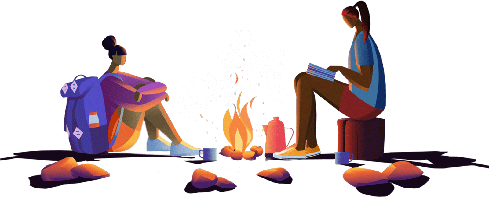 Two Girls Around A Campfire - People Around A Campfire Png, Transparent Png PNG with transparent background