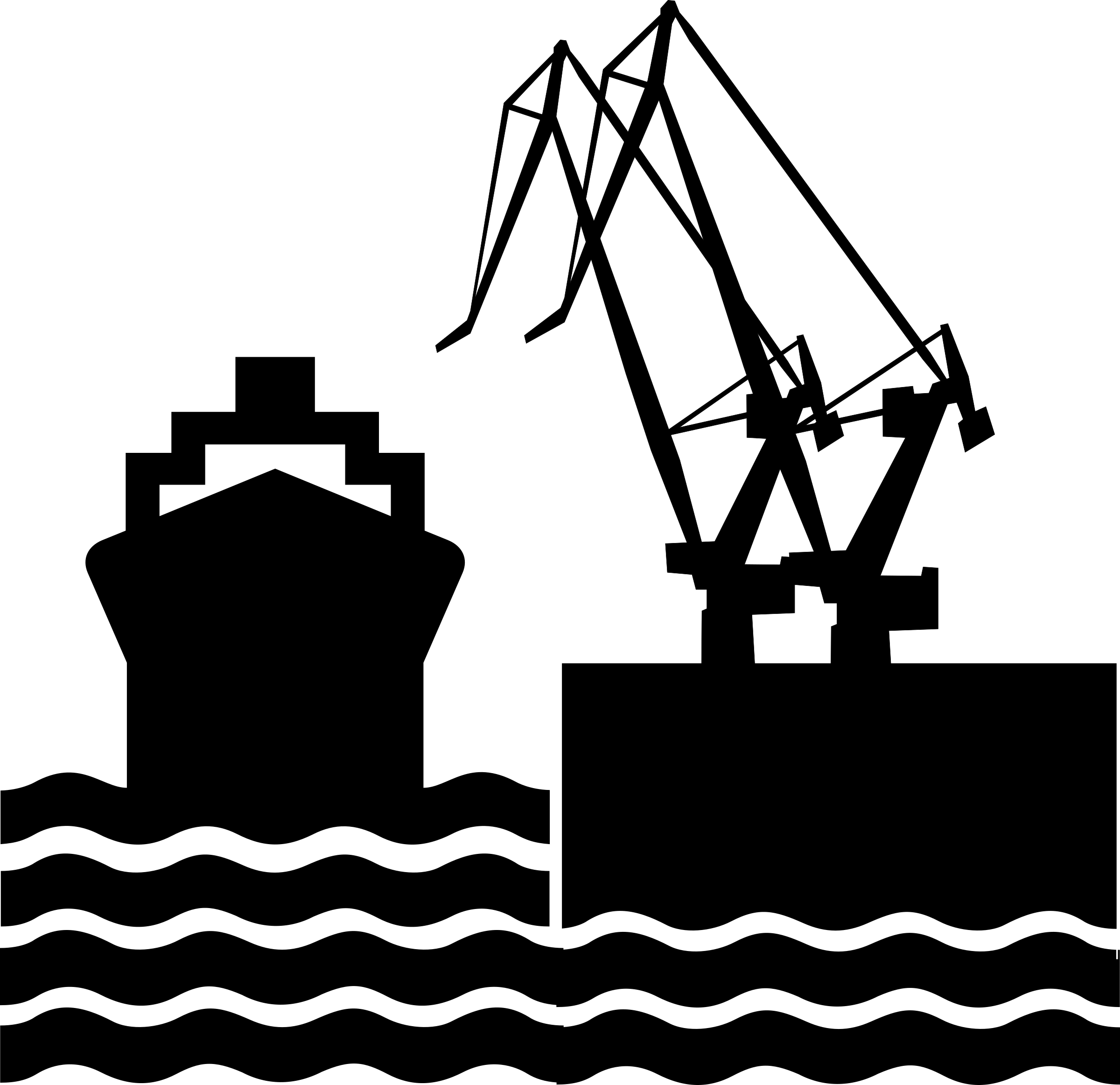 Cargo Shipand Crane Silhouette