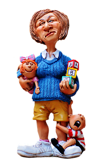 Caricature Babysitter With Children PNG with transparent background