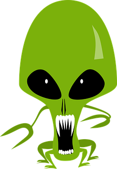 Cartoon Alien Green Black Background