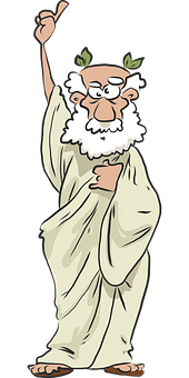 Cartoon Ancient Philosopher Holding Branch