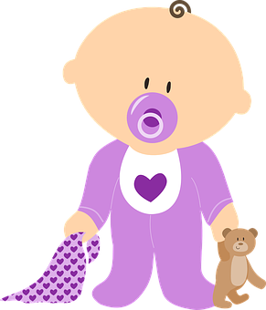 Cartoon Baby With Pacifierand Teddy Bear