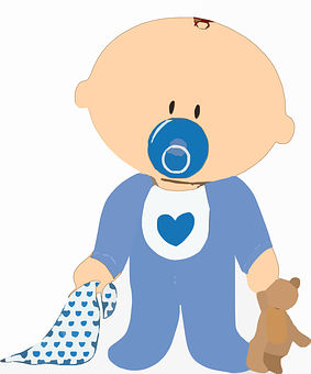 Cartoon Baby With Pacifierand Teddy Bear