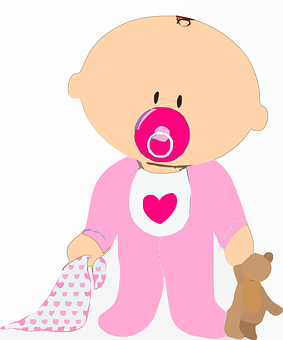 Cartoon Baby With Pacifierand Teddy Bear