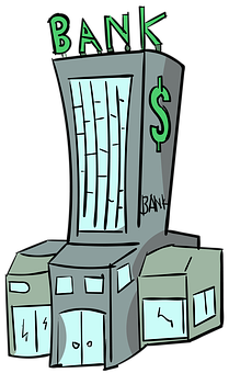 Cartoon Bank Building Illustration PNG with transparent background