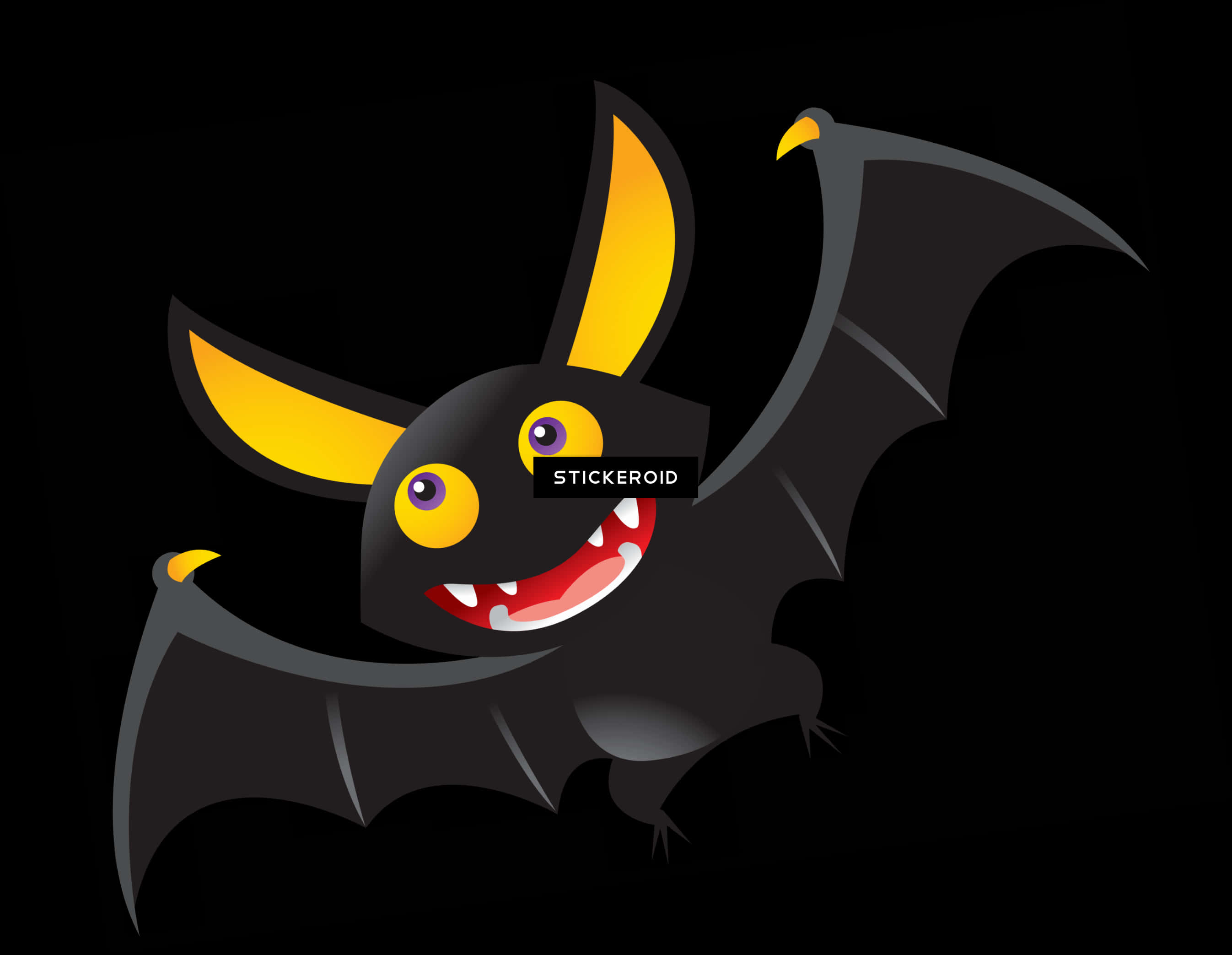 Cartoon Bat Smiling Black Background PNG with transparent background