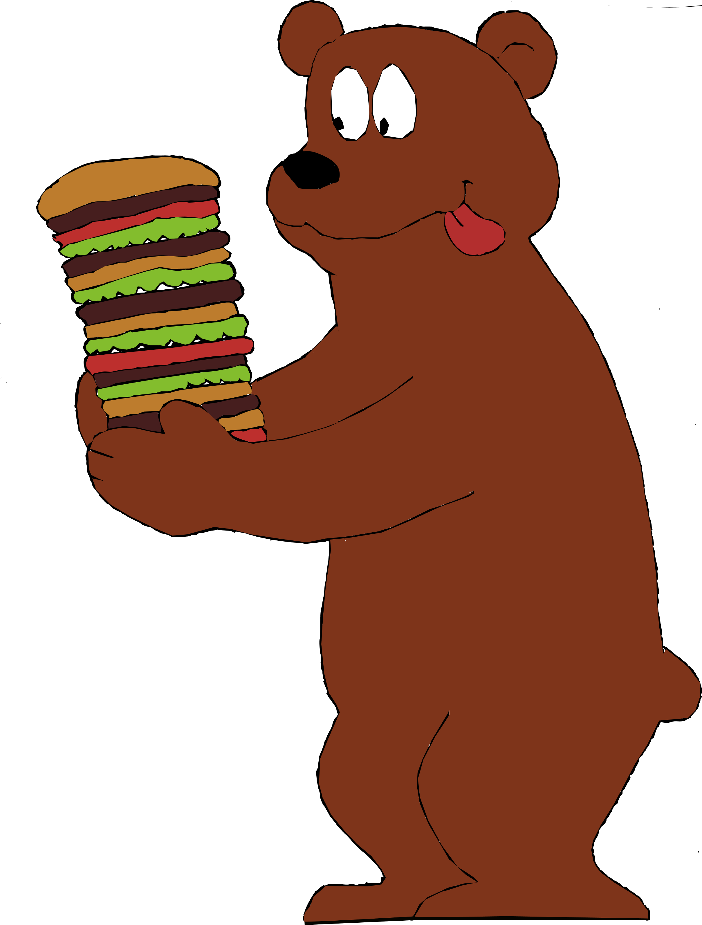 Cartoon Bear Holding Giant Hamburger