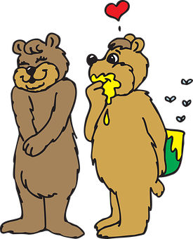 Cartoon Bears Love Honey PNG with transparent background