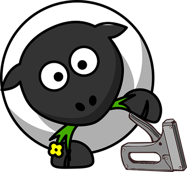 Cartoon Black Sheep With Stapler