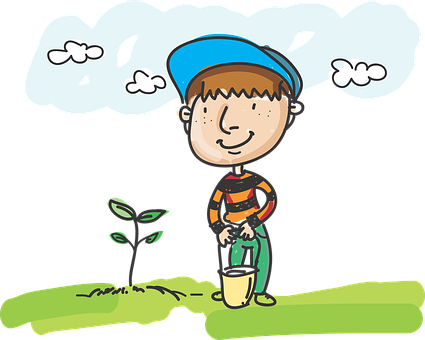 Cartoon Boy Planting Tree