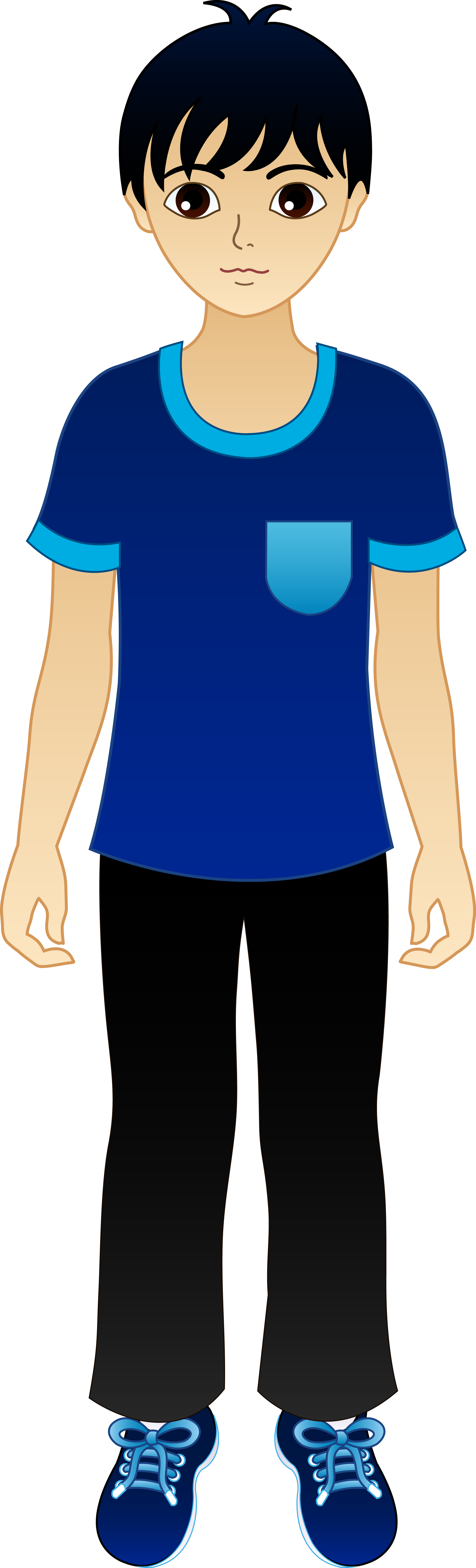 Cartoon Boyin Blue Shirtand Black Pants