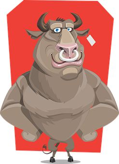 Cartoon Bull Character PNG with transparent background