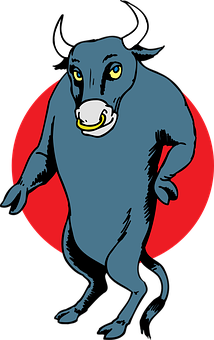 Cartoon Bull Standing Red Background PNG with transparent background