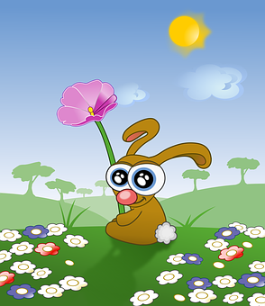 Cartoon Bunny With Flowerin Meadow.jpg