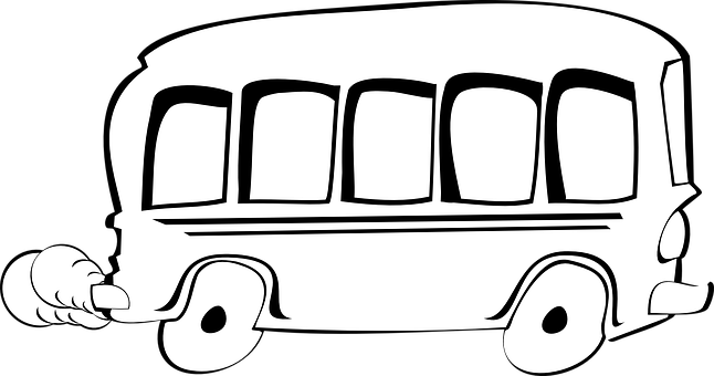 Cartoon Bus Blackand White PNG with transparent background