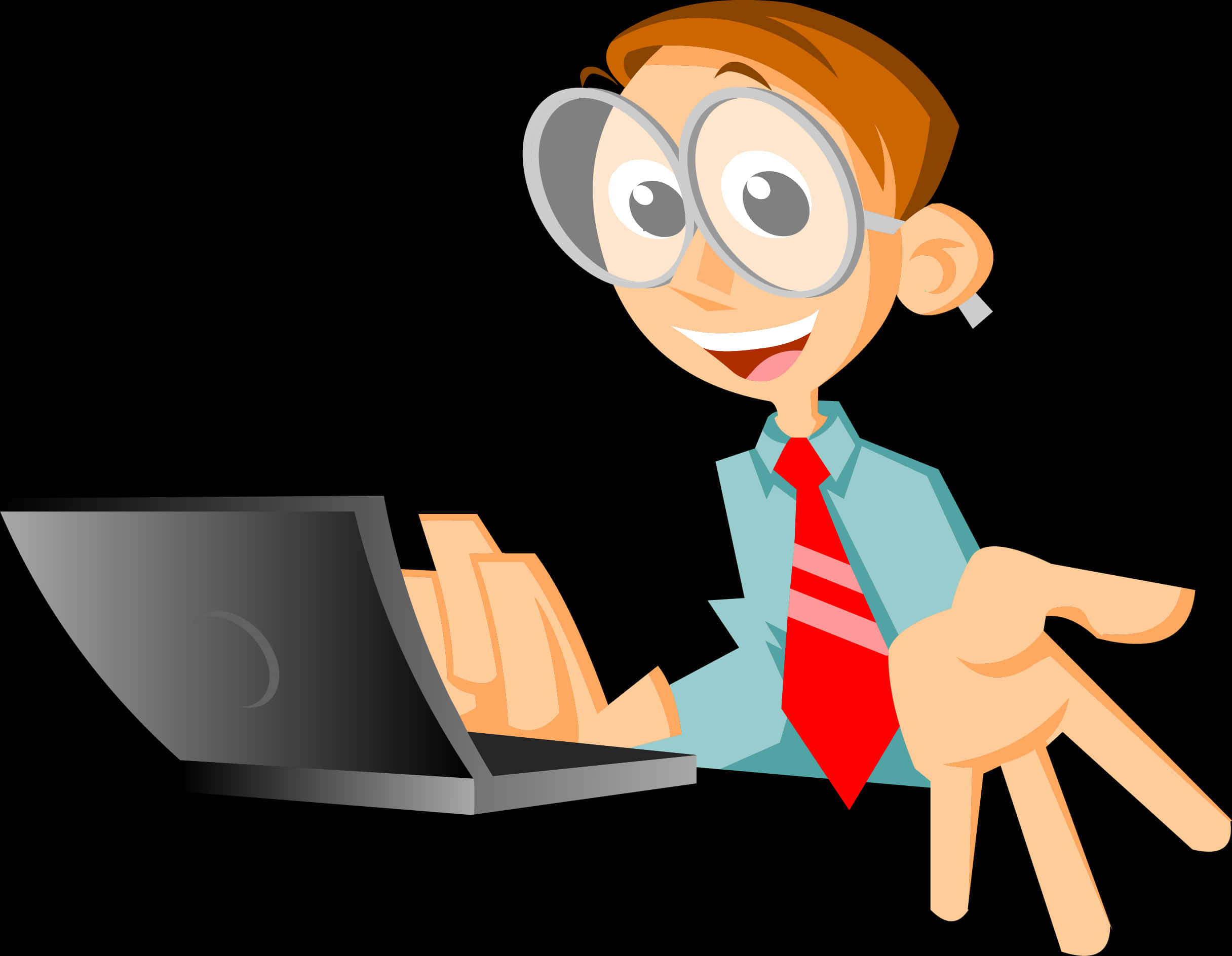 Cartoon Businessman Using Laptop