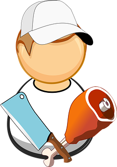 Cartoon Butcher With Meat Cleaverand Ham PNG with transparent background