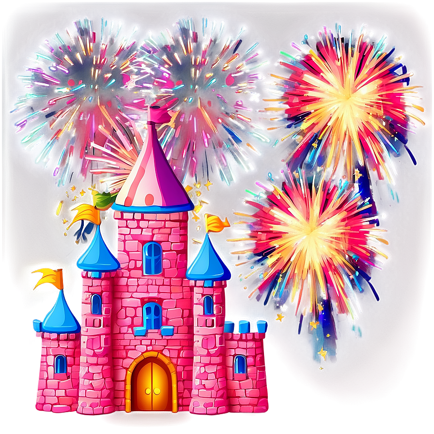 Cartoon Castle With Fireworks Png Fnb85