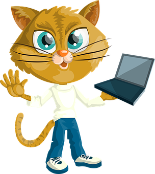 Cartoon Cat With Laptop PNG with transparent background