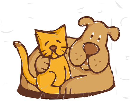Cartoon Catand Dog Friends PNG with transparent background