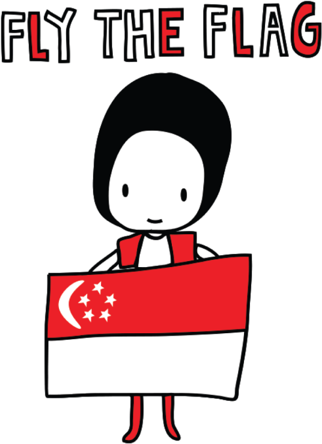 Cartoon Character Holding Singapore Flag