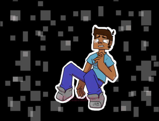 Cartoon Character Sitting Against Minecraft Background PNG image with a transparent background, free high-resolution download