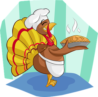 Cartoon Chef Turkeywith Pie PNG with transparent background