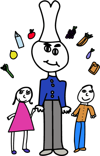 Cartoon Chefwith Childrenand Food Items PNG with transparent background
