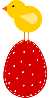 Cartoon Chick On Red Egg