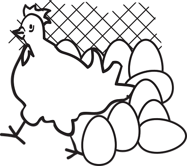 Cartoon Chicken Laying Eggs PNG with transparent background