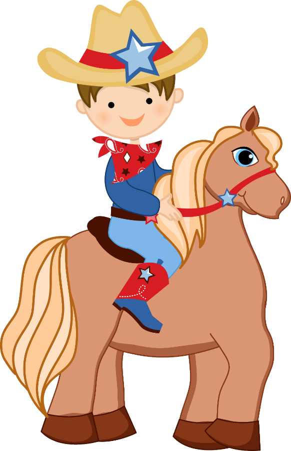 Cartoon Child Cowboyon Horse PNG with transparent background