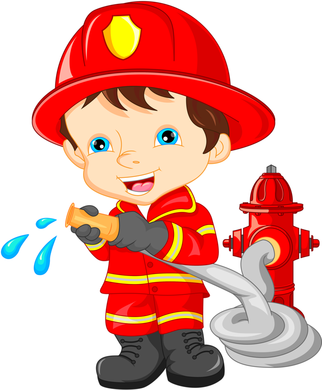 Cartoon Child Firefighter Holding Hose