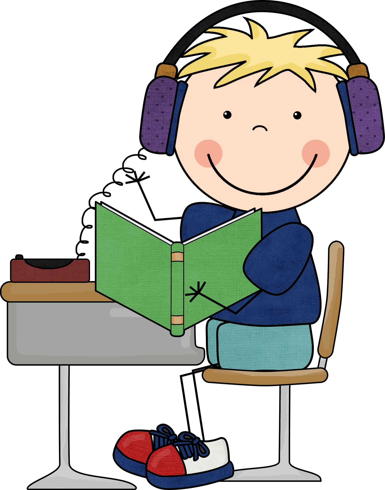 Cartoon Child Readingwith Headphones